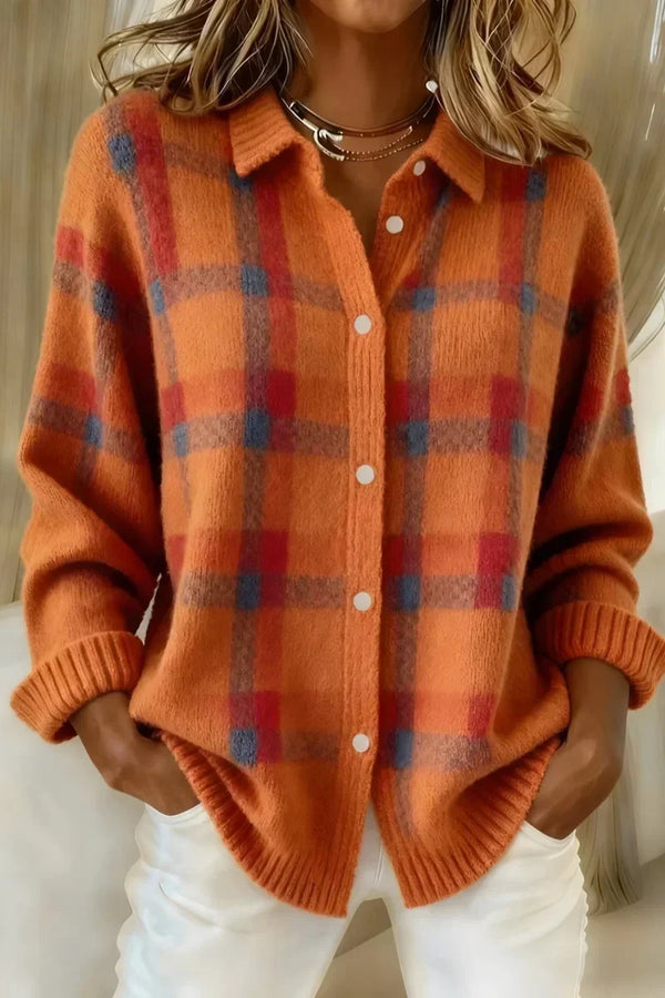 Meike | Checked Knit Cardigan with Buttons