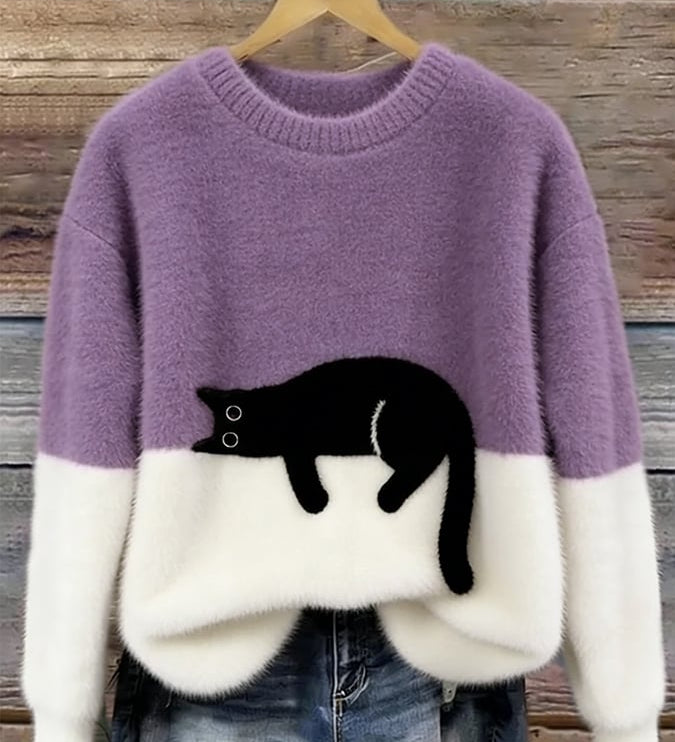 Fleur | Jumper with Cat Pattern in Wool Blend