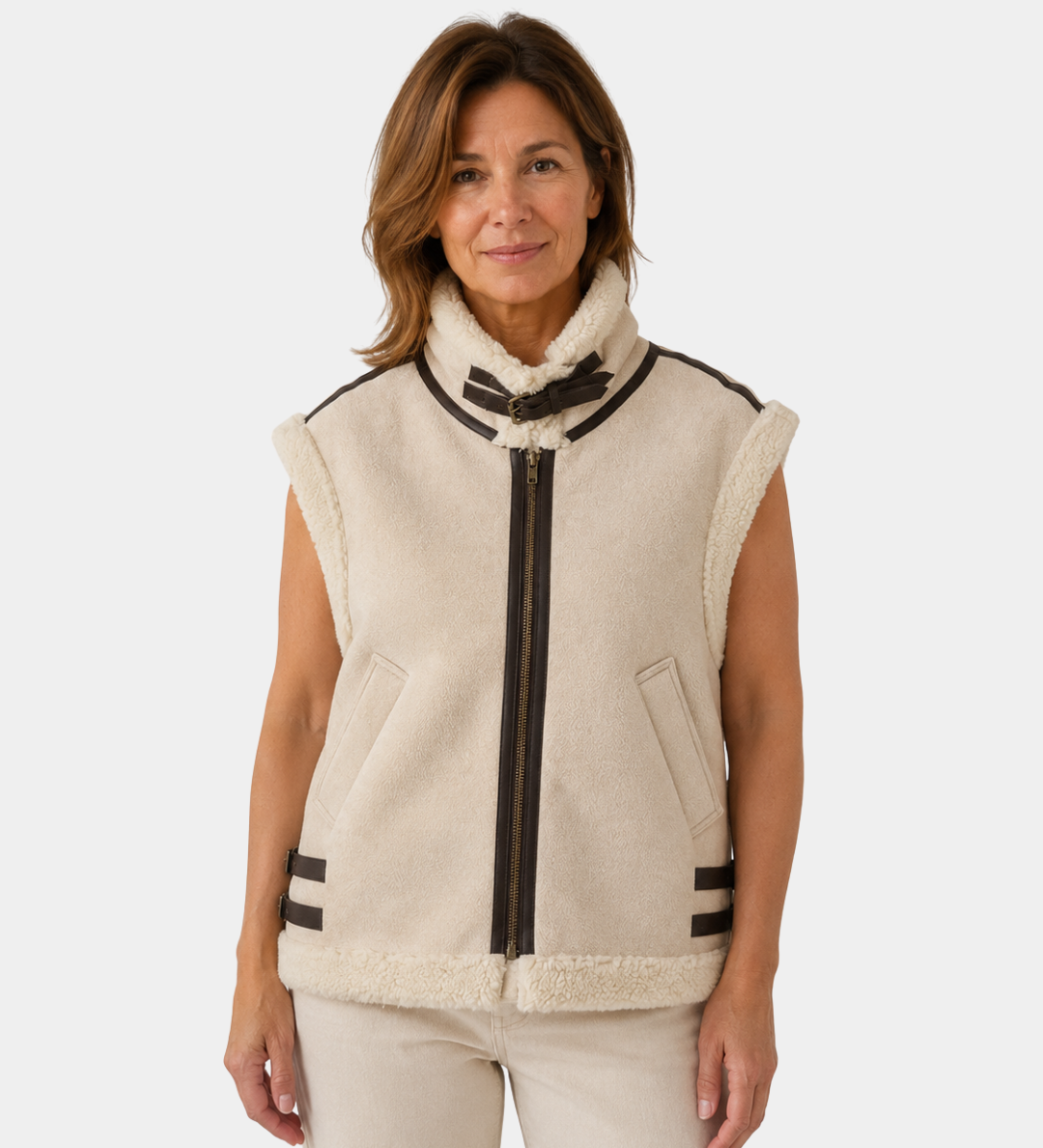 Adalsinde | Women's Sleeveless Gilet with Faux Sheepskin Effect