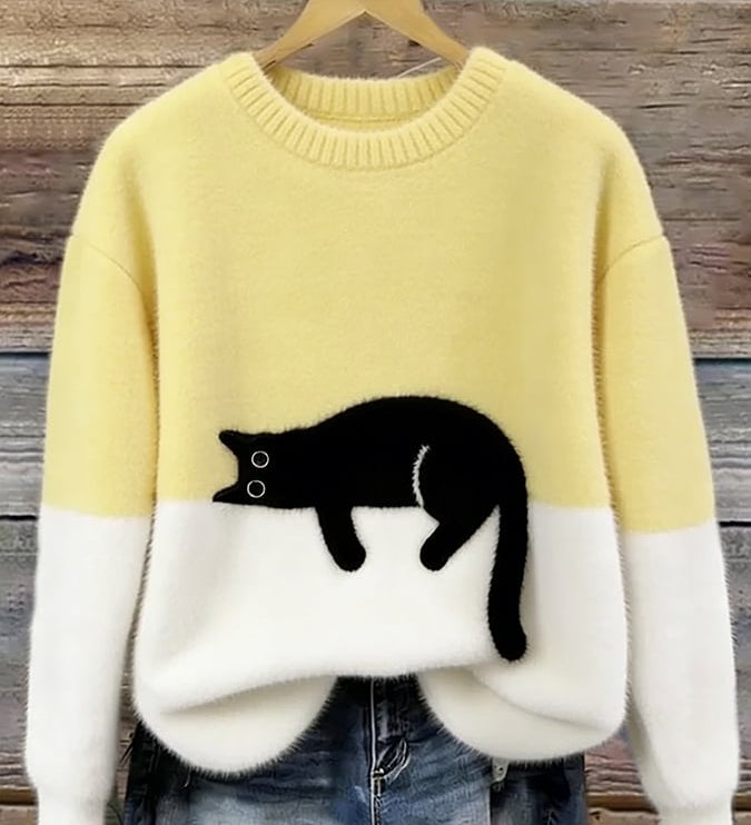 Fleur | Jumper with Cat Pattern in Wool Blend