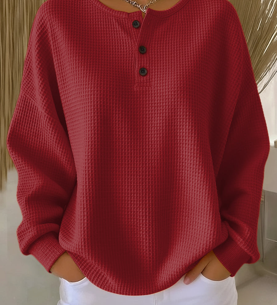 Nancy | Waffle Knit Henley Sweatshirt