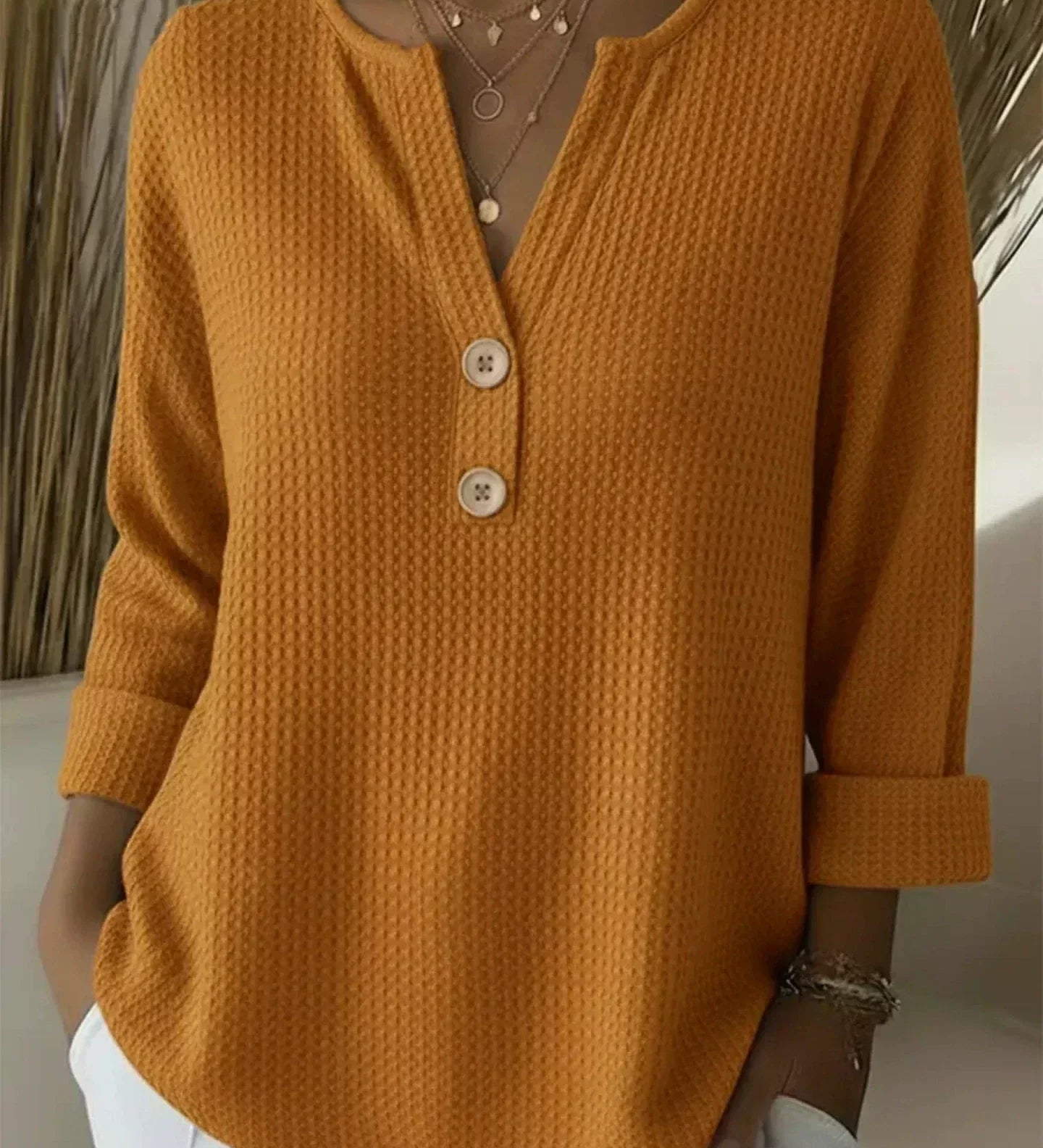 Sharon | Waffle Knit Henley Top