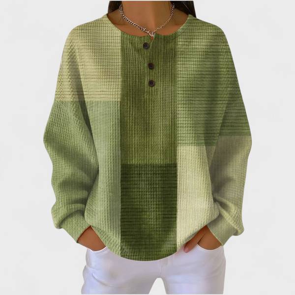 Nora - Olive Green Sweater with Colour Block