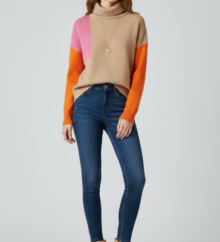 Angelique | Pullover with High Collar and Ribbed Cuffs