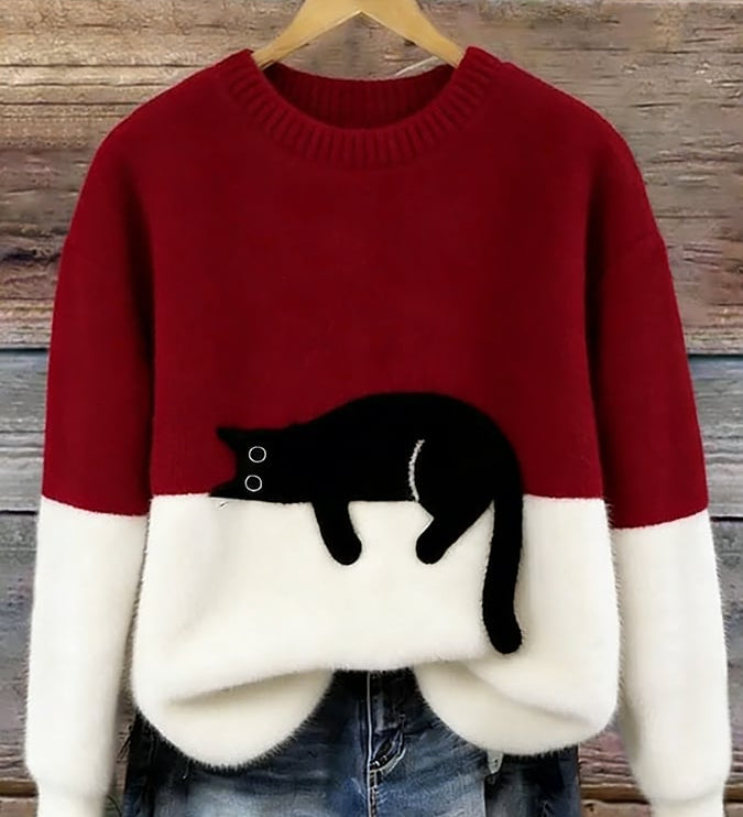 Fleur | Jumper with Cat Pattern in Wool Blend
