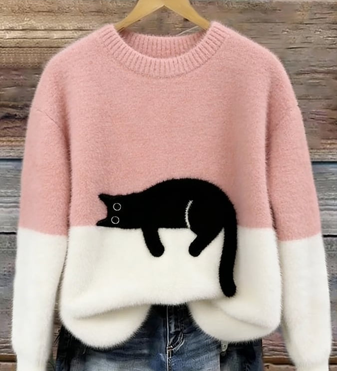Fleur | Jumper with Cat Pattern in Wool Blend