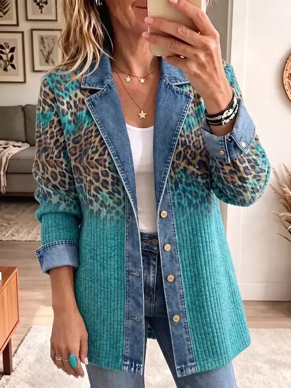 Abigail | Vintage Leopard-Print Denim Blazer
