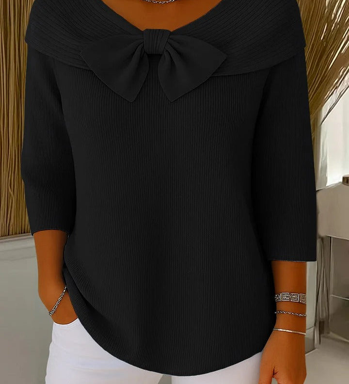 Sandra | Ribbed Sweater with Bow Detail