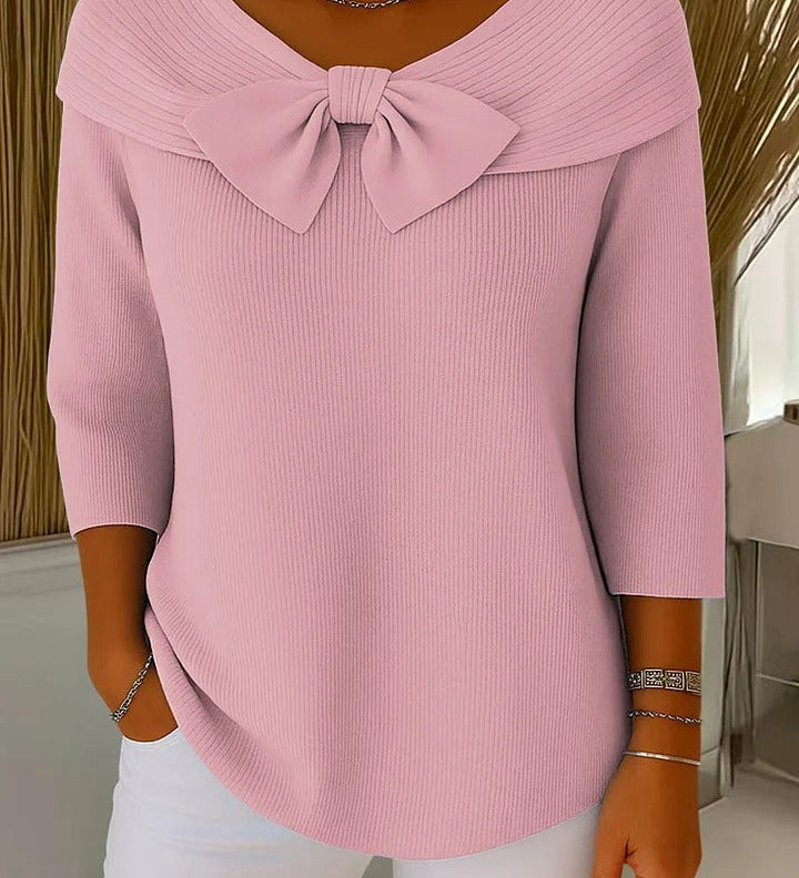 Sandra | Ribbed Sweater with Bow Detail