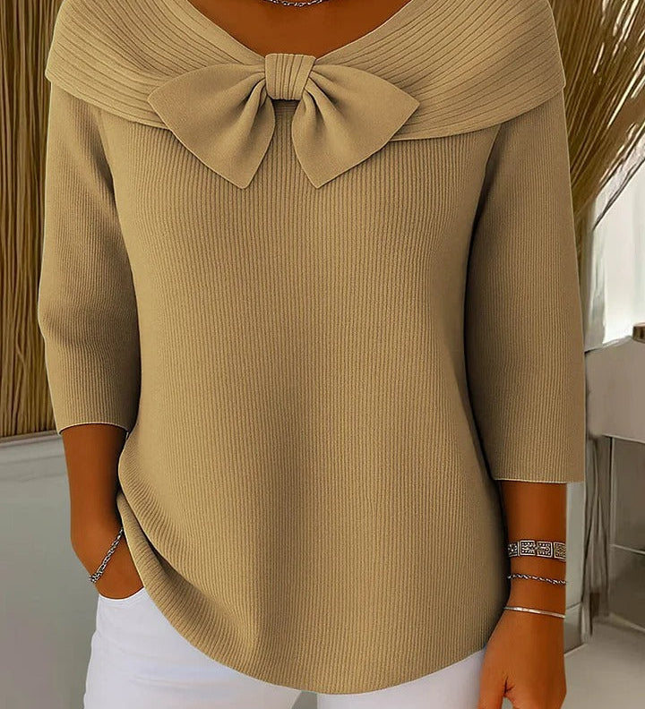 Sandra | Ribbed Sweater with Bow Detail