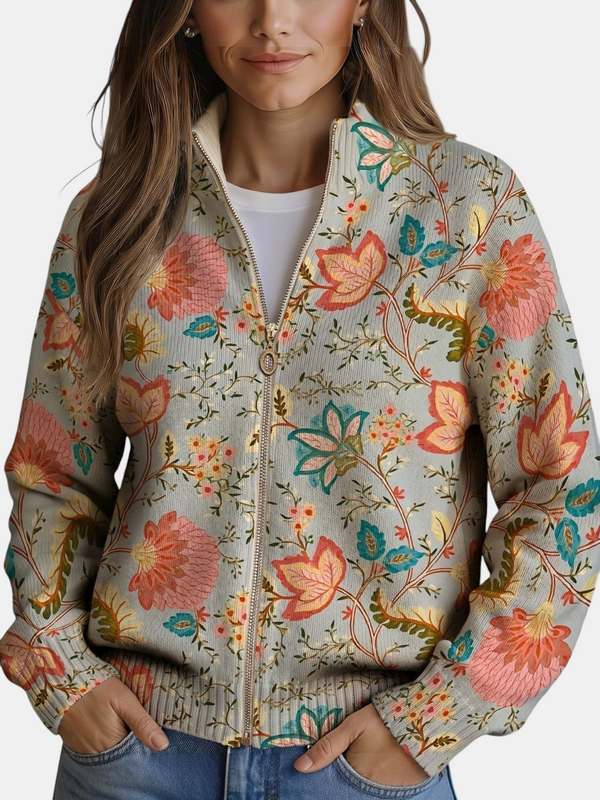 Noelia | Knitted Cardigan with Garden Floral Pattern