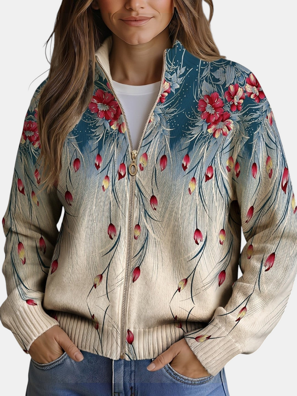Dolores | Knitted Cardigan with Peacock Feather Motif